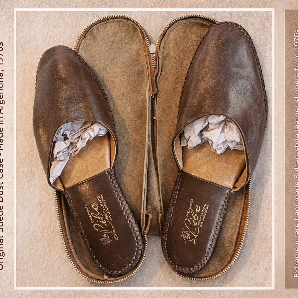 Vintage 1970s Handmade Leather Sultan Slippers – 100% Genuine Leather